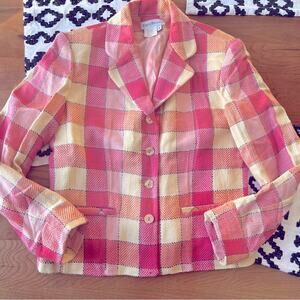 Vintage David Brooks Plaid Jacket Spring Pink and Yellow wool Womens size 8